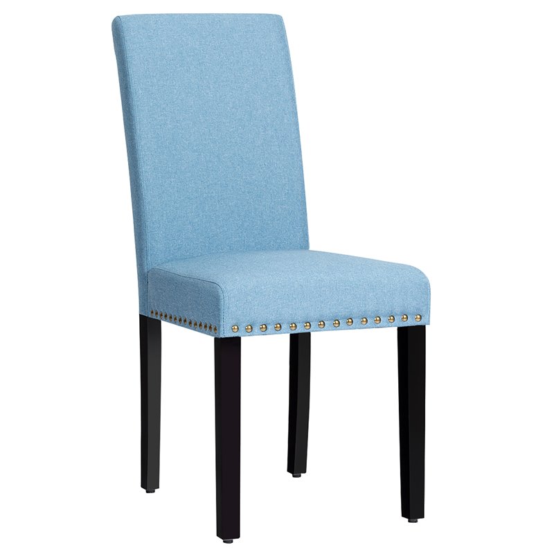 Costway Wood and Fabric Dining Chairs with Nailhead Trim in Blue (Set of 4)