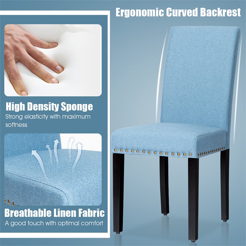 Costway Wood and Fabric Dining Chairs with Nailhead Trim in Blue (Set of 4)