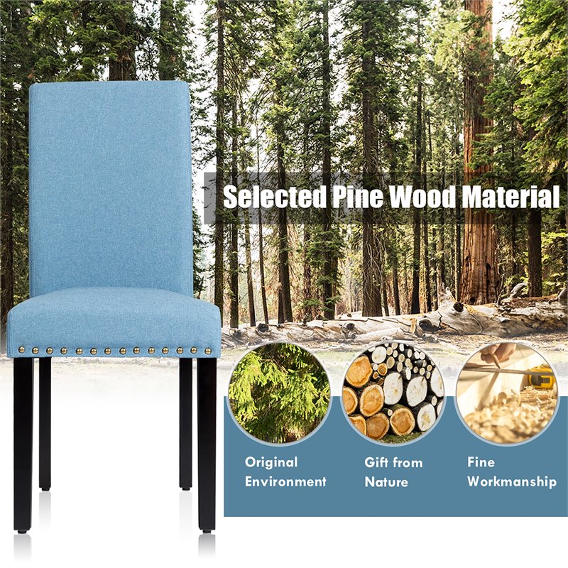 Costway Wood and Fabric Dining Chairs with Nailhead Trim in Blue (Set of 4)