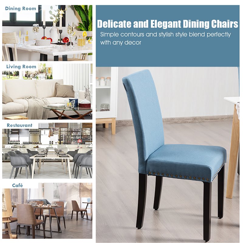 Costway Wood and Fabric Dining Chairs with Nailhead Trim in Blue (Set of 4)