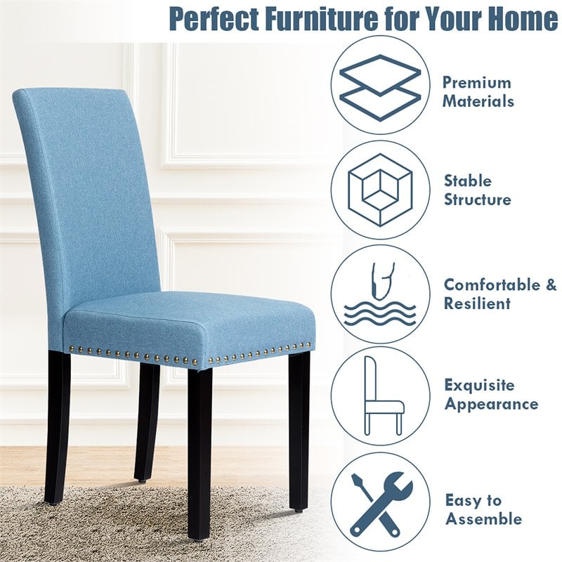 Costway Wood and Fabric Dining Chairs with Nailhead Trim in Blue (Set of 4)