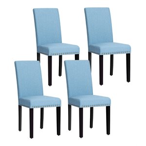Costway Wood and Fabric Dining Chairs with Nailhead Trim in Blue (Set of 4)
