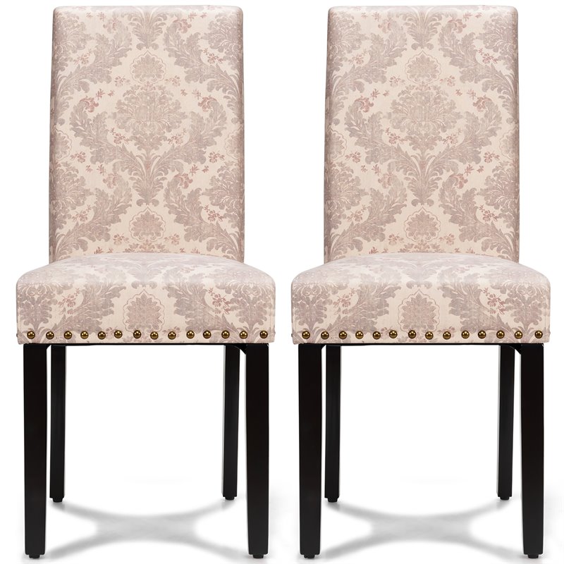Costway Wood and Fabric Dining Chairs with Nailhead Trim in Pink (Set of 4)