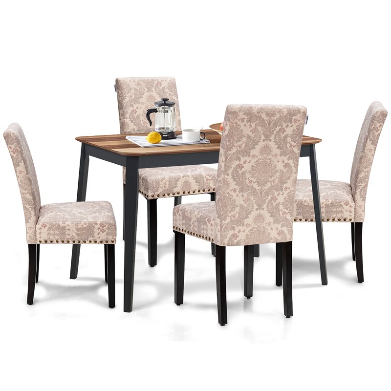 Costway Wood and Fabric Dining Chairs with Nailhead Trim in Pink (Set of 4)