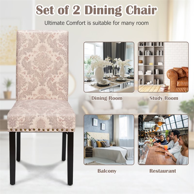 Costway Wood and Fabric Dining Chairs with Nailhead Trim in Pink (Set of 4)