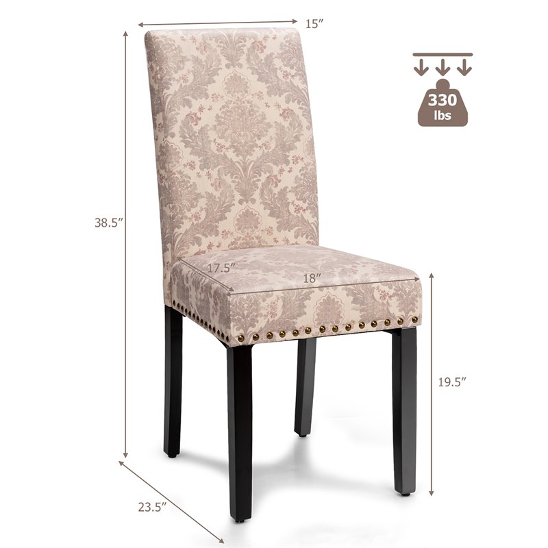 Costway Wood and Fabric Dining Chairs with Nailhead Trim in Pink (Set of 4)