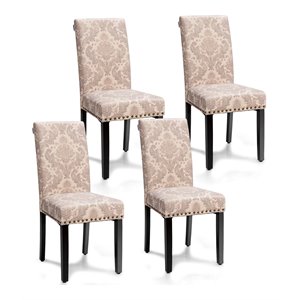 Costway Wood and Fabric Dining Chairs with Nailhead Trim in Pink (Set of 4)