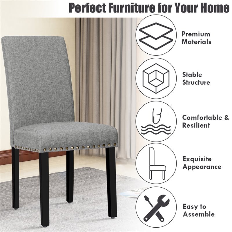 Costway Wood and Fabric Dining Chair with Nailhead Trim in Light Gray (Set of 4)