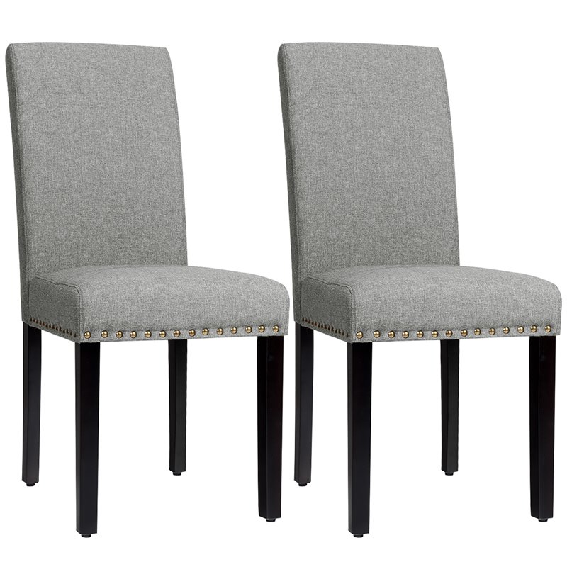 Costway Wood and Fabric Dining Chair with Nailhead Trim in Light Gray (Set of 4)