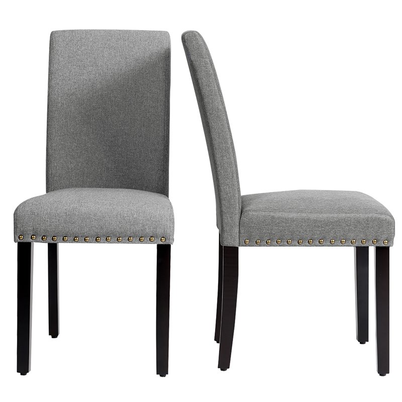 Costway Wood and Fabric Dining Chair with Nailhead Trim in Light Gray (Set of 4)