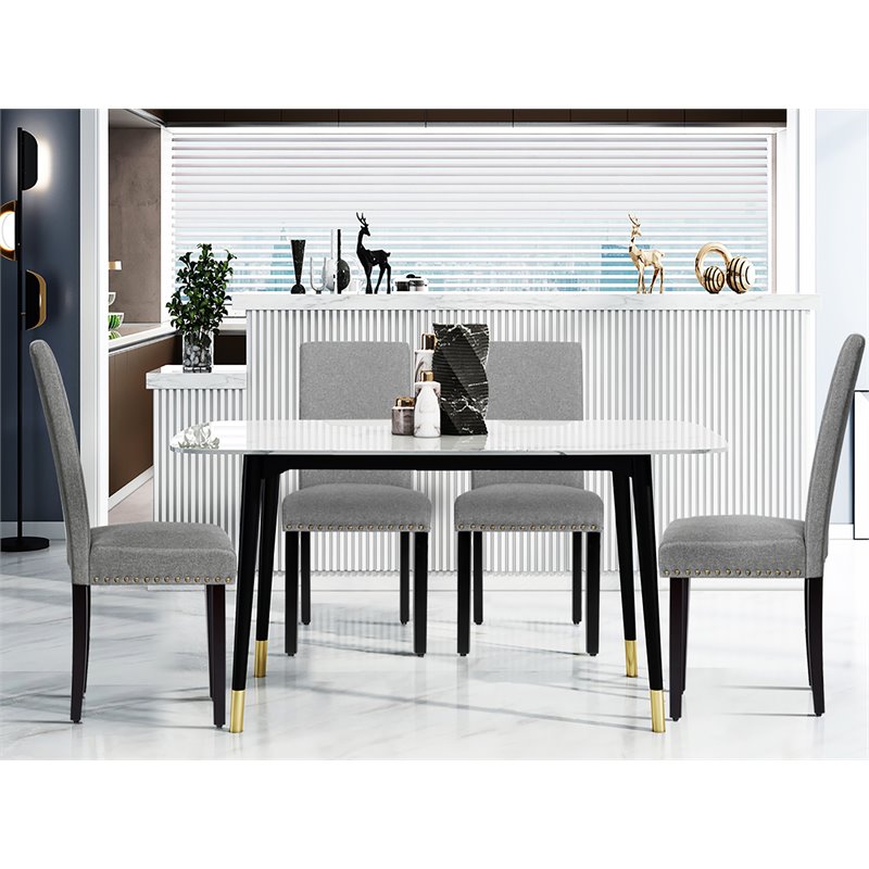 Costway Wood and Fabric Dining Chair with Nailhead Trim in Light Gray (Set of 4)