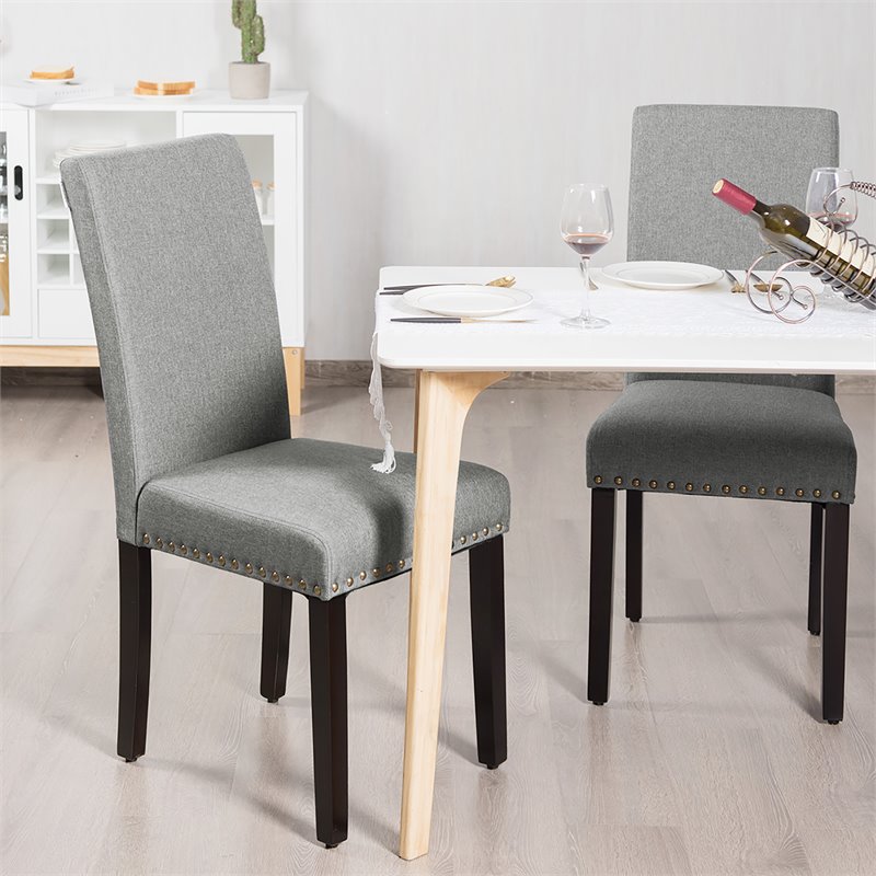 Costway Wood and Fabric Dining Chair with Nailhead Trim in Light Gray (Set of 4)