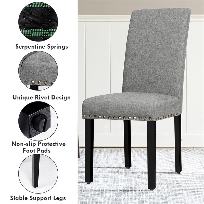 Costway Wood and Fabric Dining Chair with Nailhead Trim in Light Gray (Set of 4)