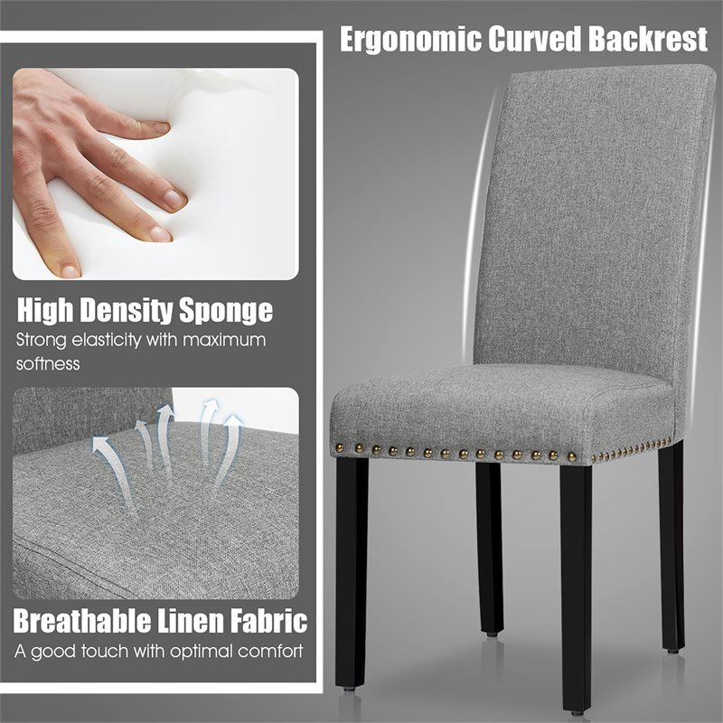 Costway Wood and Fabric Dining Chair with Nailhead Trim in Light Gray (Set of 4)