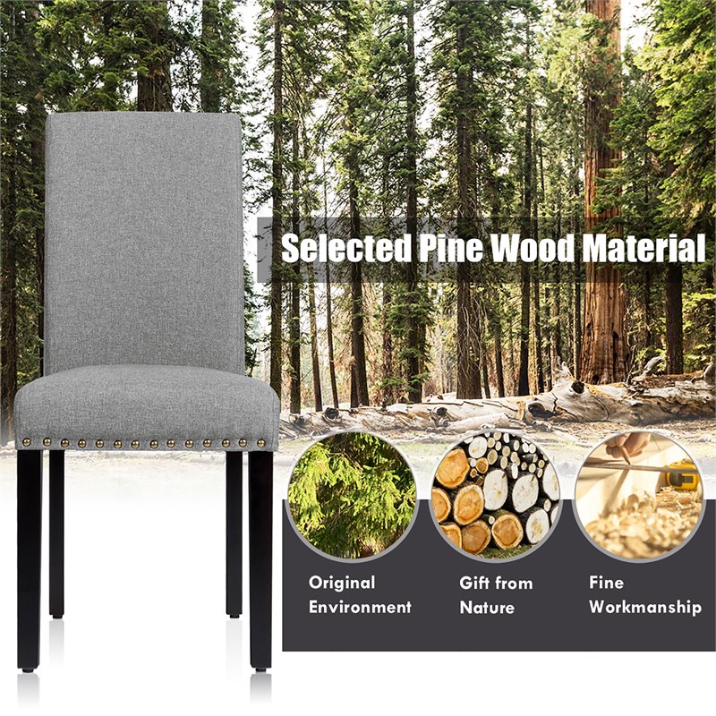 Costway Wood and Fabric Dining Chair with Nailhead Trim in Light Gray (Set of 4)