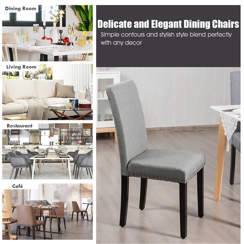 Costway Wood and Fabric Dining Chair with Nailhead Trim in Light Gray (Set of 4)