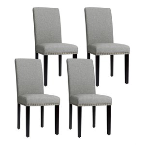 Costway Wood and Fabric Dining Chair with Nailhead Trim in Light Gray (Set of 4)