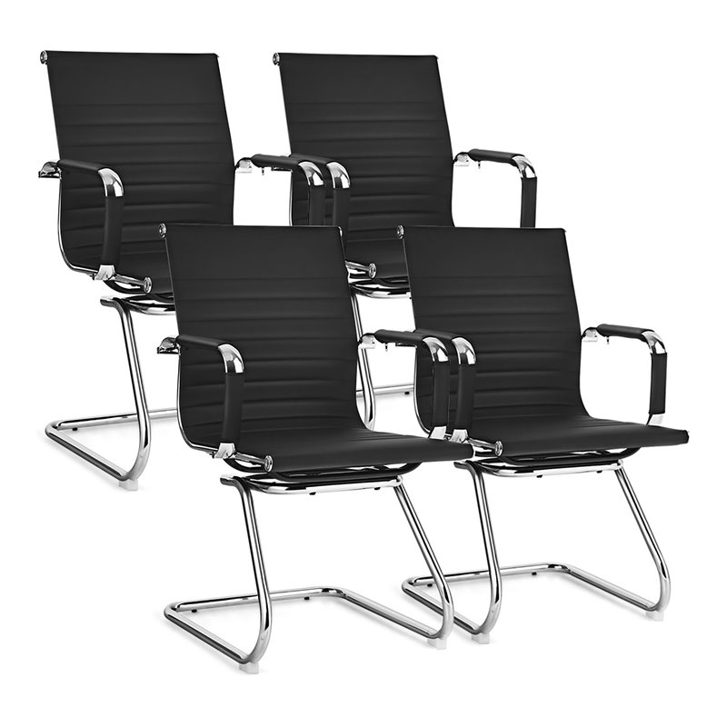 Costway Contemporary Polyurethane Office Chairs in Black (Set of 4)