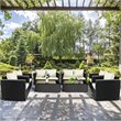 Costway 8 Pieces Rattan Patio Furniture Set with Cushion in Off White Black