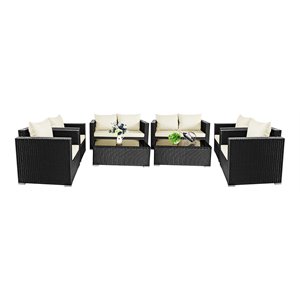 Costway 8 Pieces Rattan Patio Furniture Set with Cushion in Off White Black