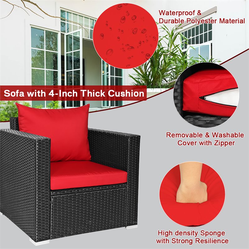 Costway 8 Pieces Rattan Patio Furniture Set with Cushion in Black/Red