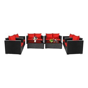 Costway 8 Pieces Rattan Patio Furniture Set with Cushion in Black/Red
