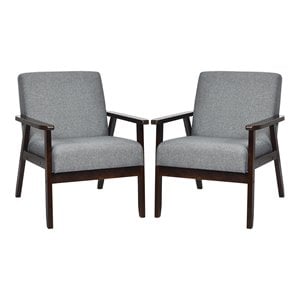 Costway 17&quot Solid Wood Upholstered Accent Armchair in Dark Gray (Set of 2)