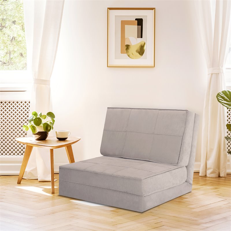 Costway Convertible Fold Down Chair Flip Out Lounger Sleeper Bed in Silver/Gray