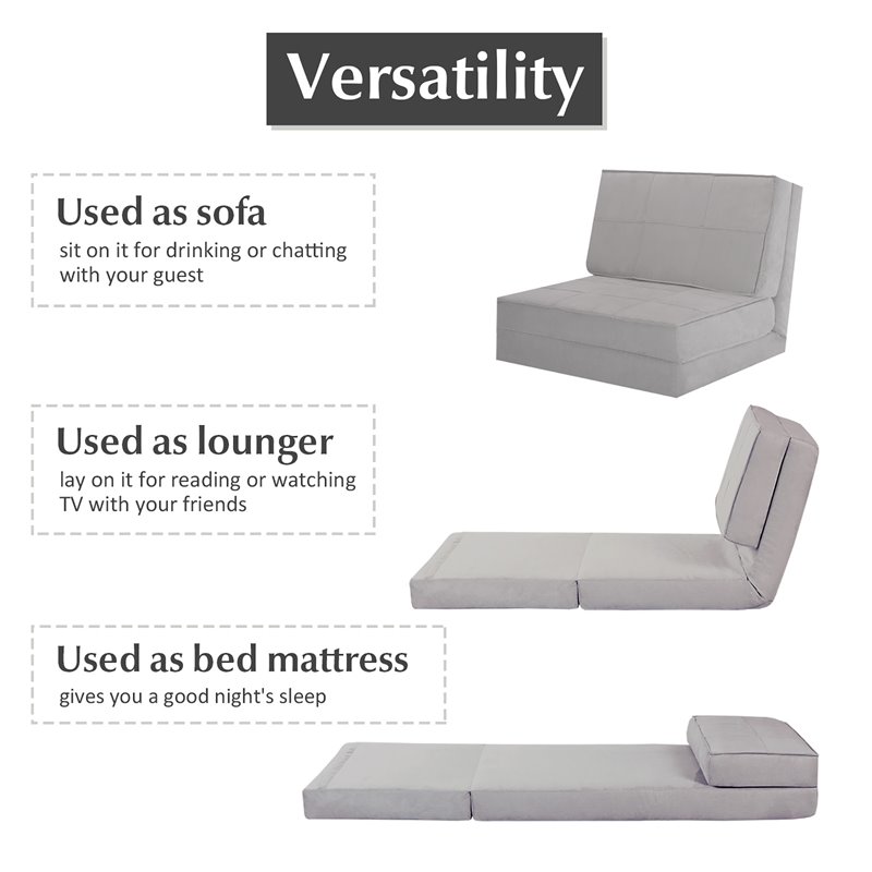 Costway Convertible Fold Down Chair Flip Out Lounger Sleeper Bed in Silver/Gray