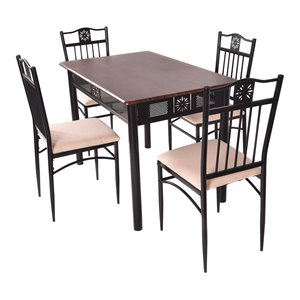 Costway 5 Pieces Wood Dining Set with Table and 4 Chairs in Brown