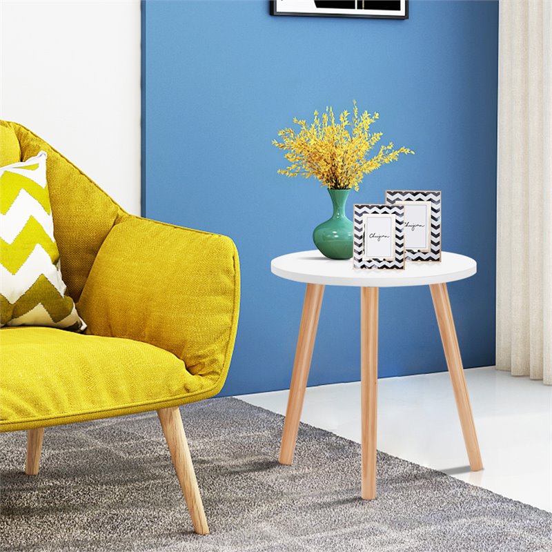 Costway Contemporary MDF and Beech Wood Coffee Tea Side Sofa Table in White