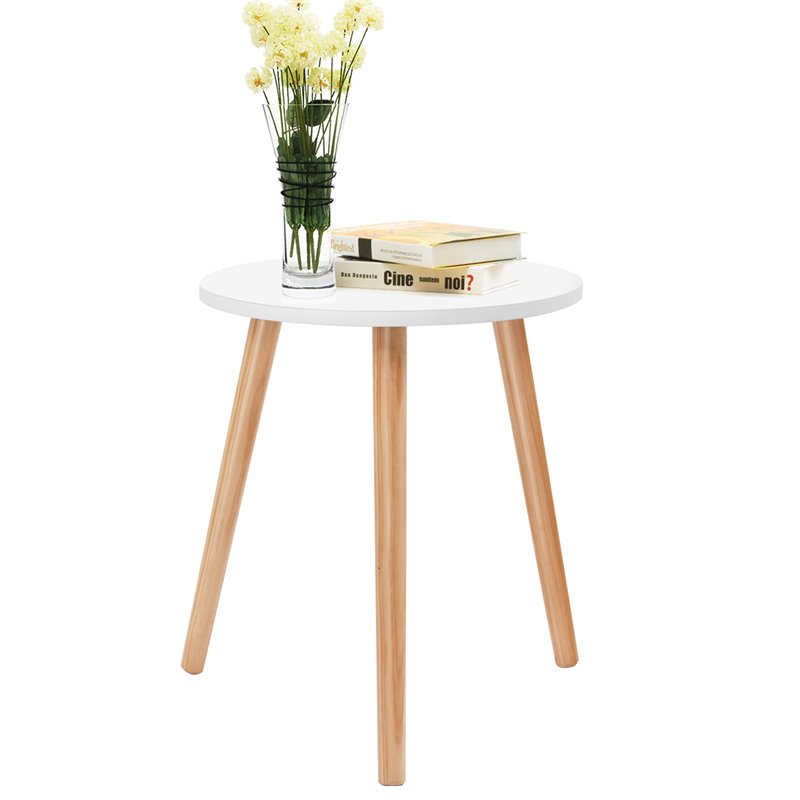 Costway Contemporary MDF and Beech Wood Coffee Tea Side Sofa Table in White