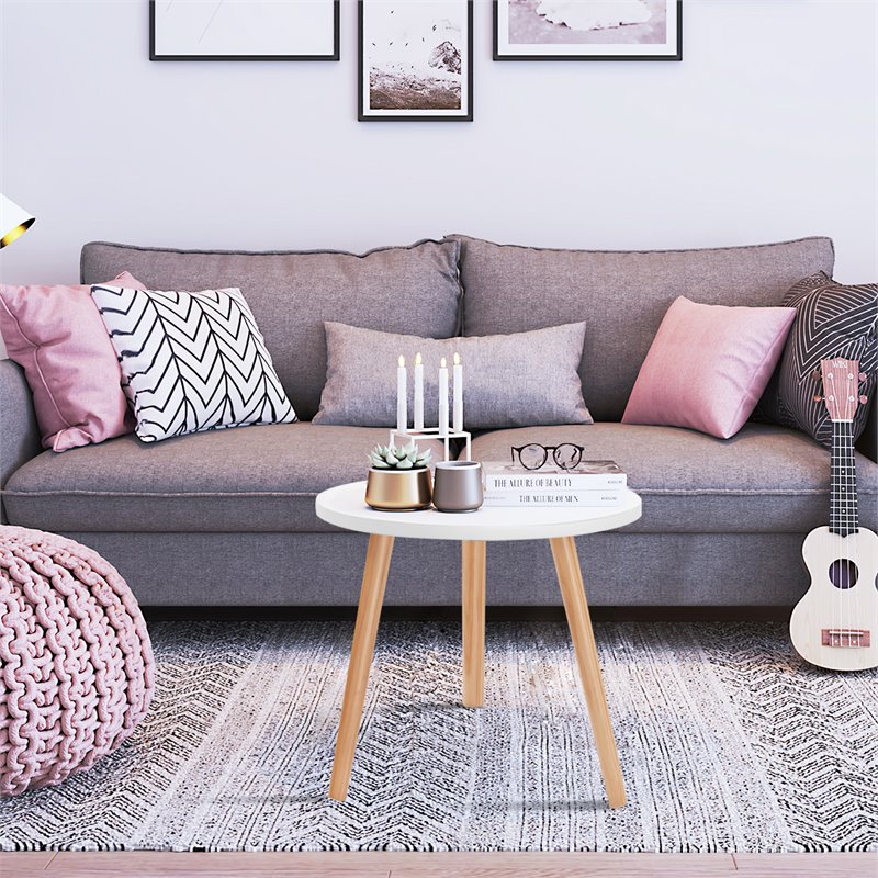 Costway Contemporary MDF and Beech Wood Coffee Tea Side Sofa Table in White