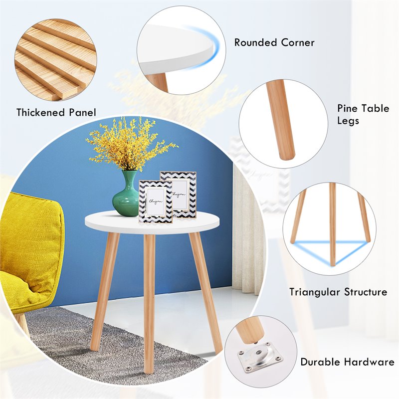 Costway Contemporary MDF and Beech Wood Coffee Tea Side Sofa Table in White