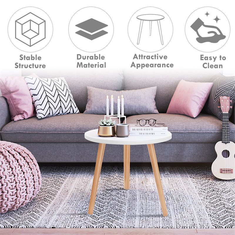 Costway Contemporary MDF and Beech Wood Coffee Tea Side Sofa Table in White