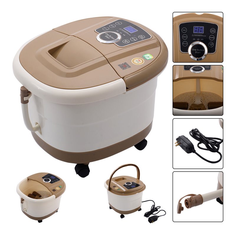 Costway Portable Foot Spa Bath Massager with Bubble/Heat LED Display in Yellow