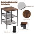 Costway Particleboard End Side Table with 2 Shelves in Brown (Set of 2)