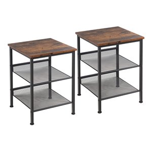 Costway Particleboard End Side Table with 2 Shelves in Brown (Set of 2)
