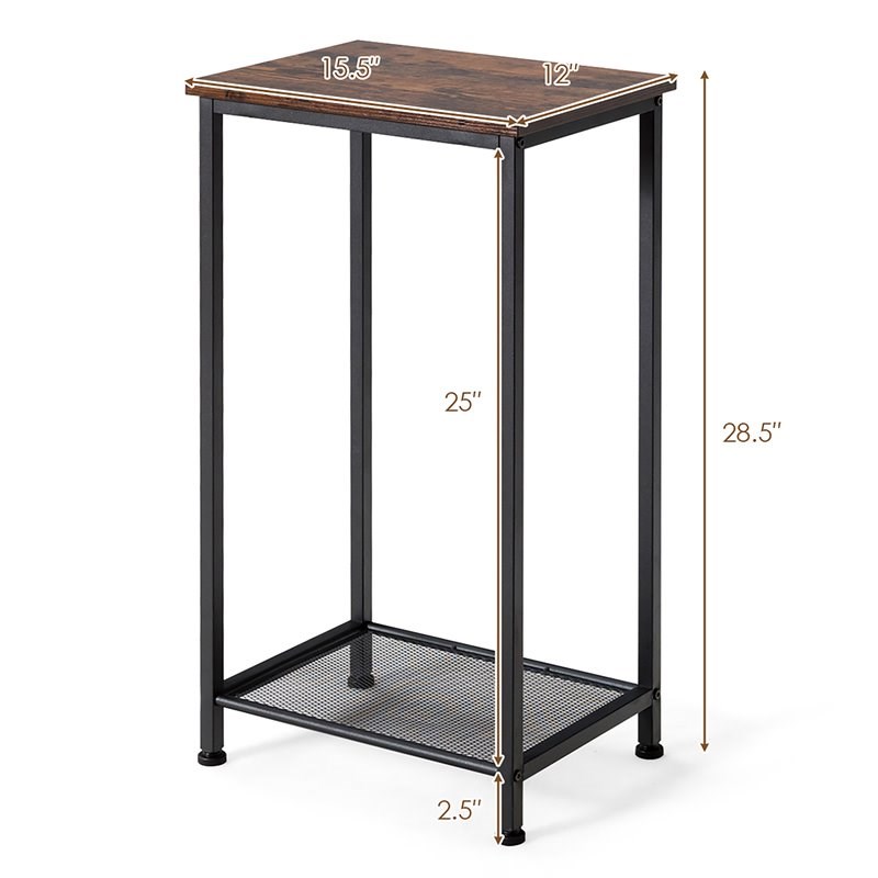 Costway Contemporary Particle Board and Steel End Table in Brown (Set of 2)