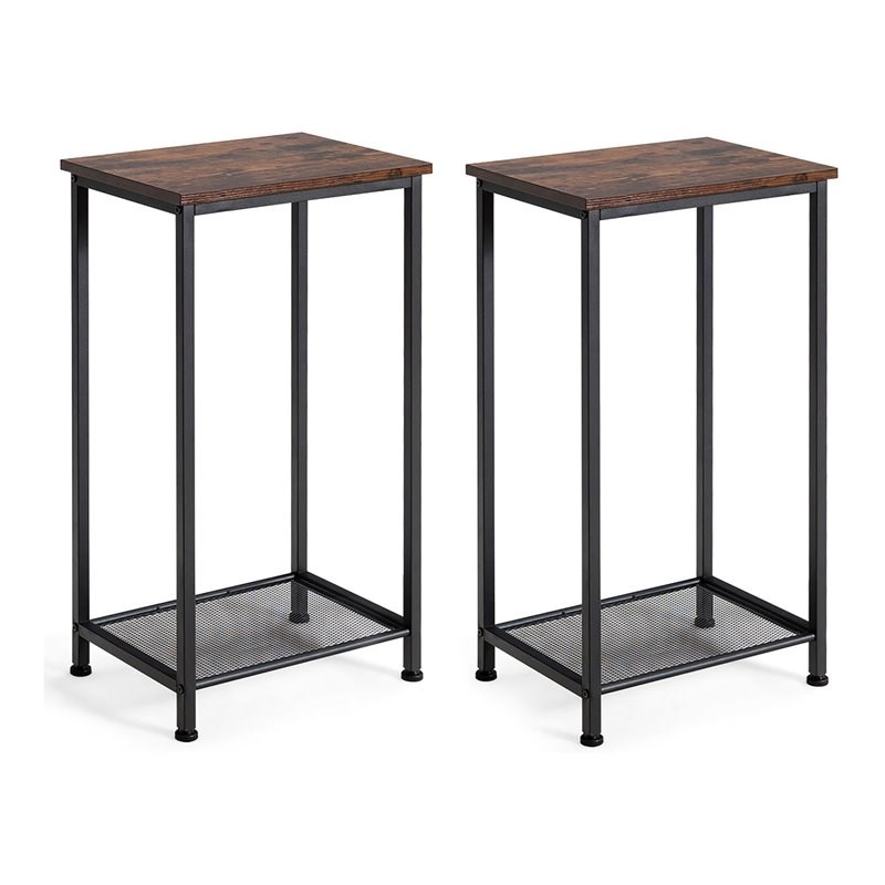 Costway Contemporary Particle Board and Steel End Table in Brown (Set of 2)