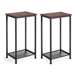 Costway Contemporary Particle Board and Steel End Table in Brown (Set of 2)