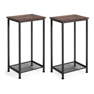 Costway Contemporary Particle Board and Steel End Table in Brown (Set of 2)