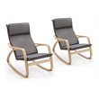 Costway Fabric and Wood Rocker Lounge Chair with Cushion in Gray (Set of 2)