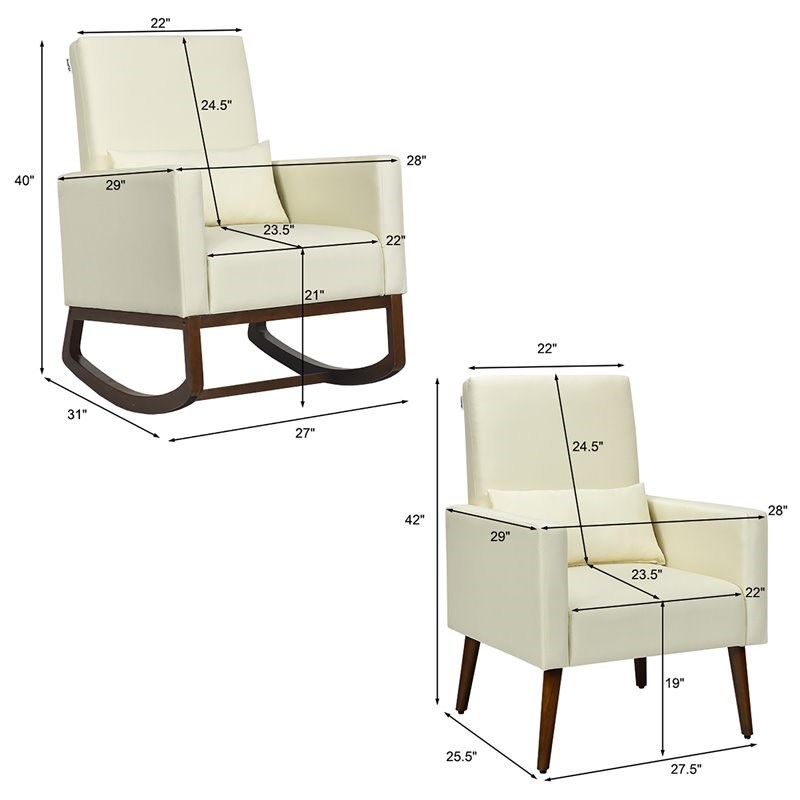 Costway Upholstered Rocking Chair with Pillow in Beige (Set of 2 Dual-use)