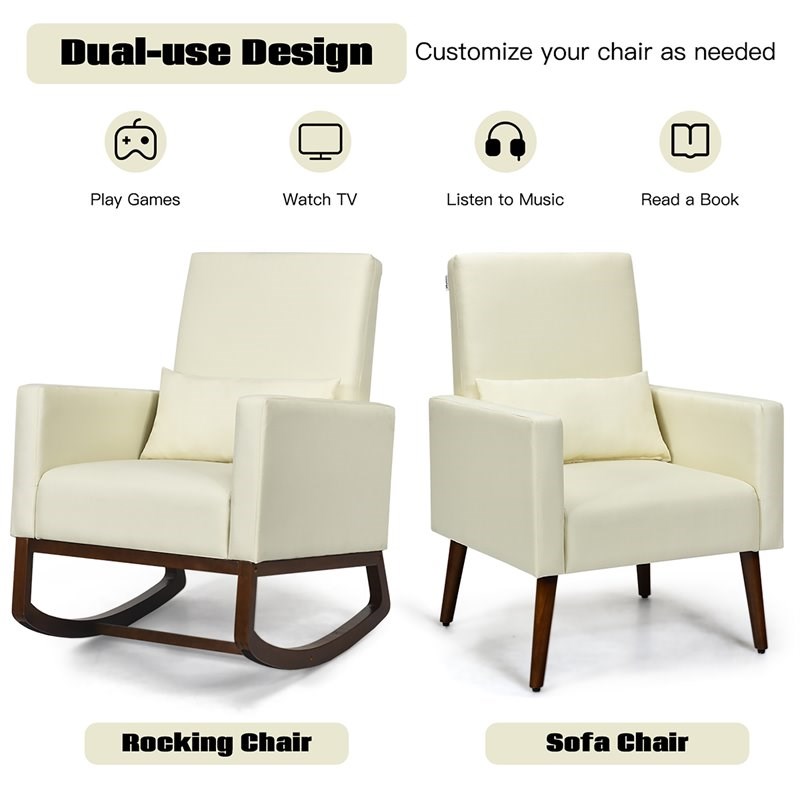 Costway Upholstered Rocking Chair with Pillow in Beige (Set of 2 Dual-use)