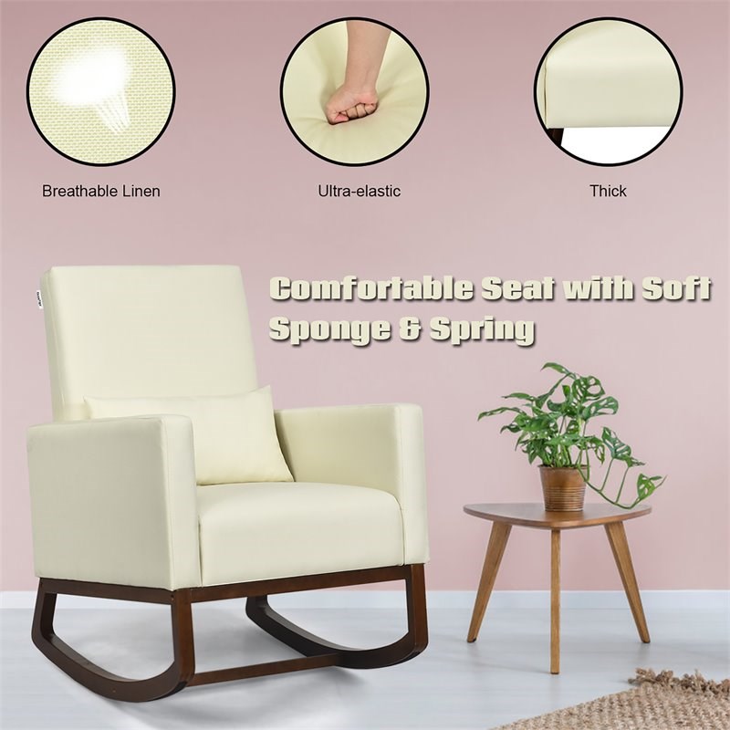 Costway Upholstered Rocking Chair with Pillow in Beige (Set of 2 Dual-use)