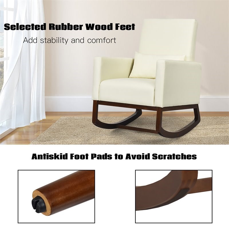 Costway Upholstered Rocking Chair with Pillow in Beige (Set of 2 Dual-use)