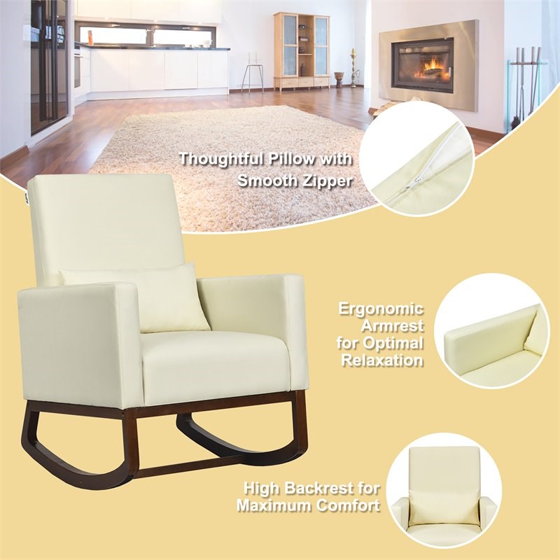 Costway Upholstered Rocking Chair with Pillow in Beige (Set of 2 Dual-use)