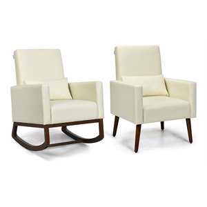 Costway Upholstered Rocking Chair with Pillow in Beige (Set of 2 Dual-use)