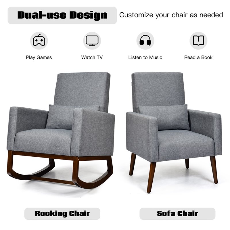 Costway Upholstered Rocking Chair with Pillow in Dark Gray (Set of 2 Dual-use)